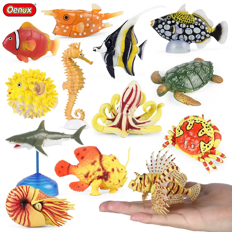

Oenux DIY Building Block Ocean Animals Crab Fish Shark Turtle Whale Model Action Figures Sea Life Toy Early Education Kids Gift