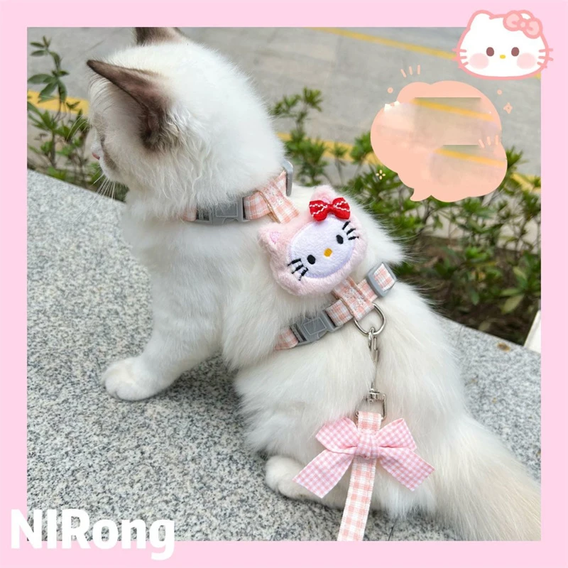 

Kawaii Sanrio Hello Kitty Leash Anime Cartoon Cute Wings Breathable Mesh Dog Outdoor Vest Style Cat Walk Rope Pet Accessories