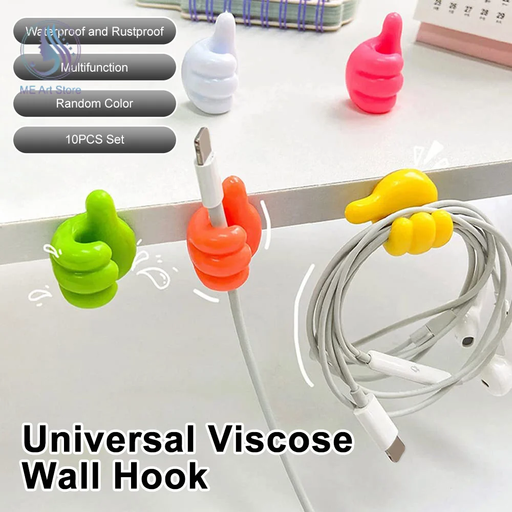 

10Pcs Random Color Thumb Wall Hook Adhesive Cable Clip Silicone Key Hook Wall Hangers Desktop Organizer Holder for Desk Cable