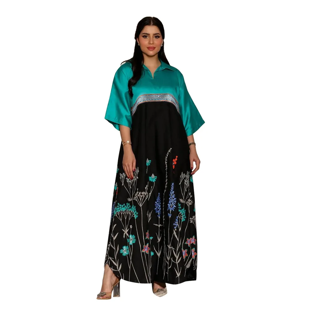 

Женское платье контрастных цветов, повседневное винтажное платье в арабском стиле с короткими рукавами и V-образным вырезом, лето
