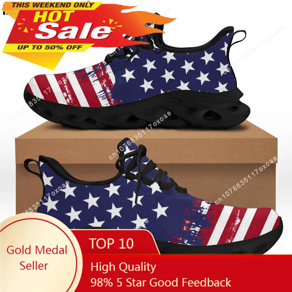 

American Flag Design Sneakers Women Unisex Patriotic US Lace-Up Shoes Spring Travel Knit Hiking Sneakers Daily Flats