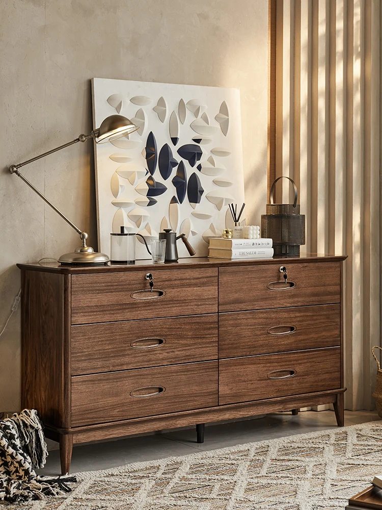 

North American Ugyen Wood Black Walnut Color Chest of Drawers Modern Bedroom Locker Minimalist Living Room Drawer Cabinet