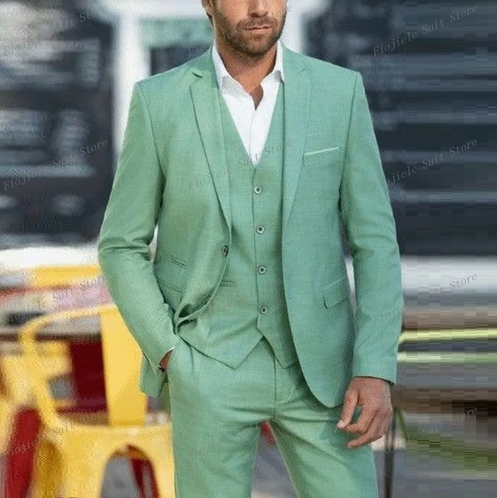 

Male Light Green Men Suit Business Prom Groom Groomsman Wedding Party 3-Piece Set Formal Occasions Tuxedo Jacket Vest Pants A2