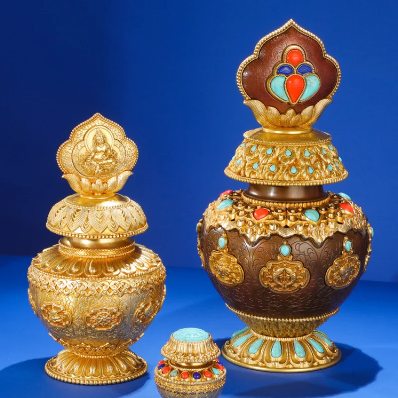 

Yellow God of Wealth Aquarius Ornaments Tibetan Pure Copper Mani Treasure Aquarius Bottle Pot Tibetan Tantra Buddhism Tibetan