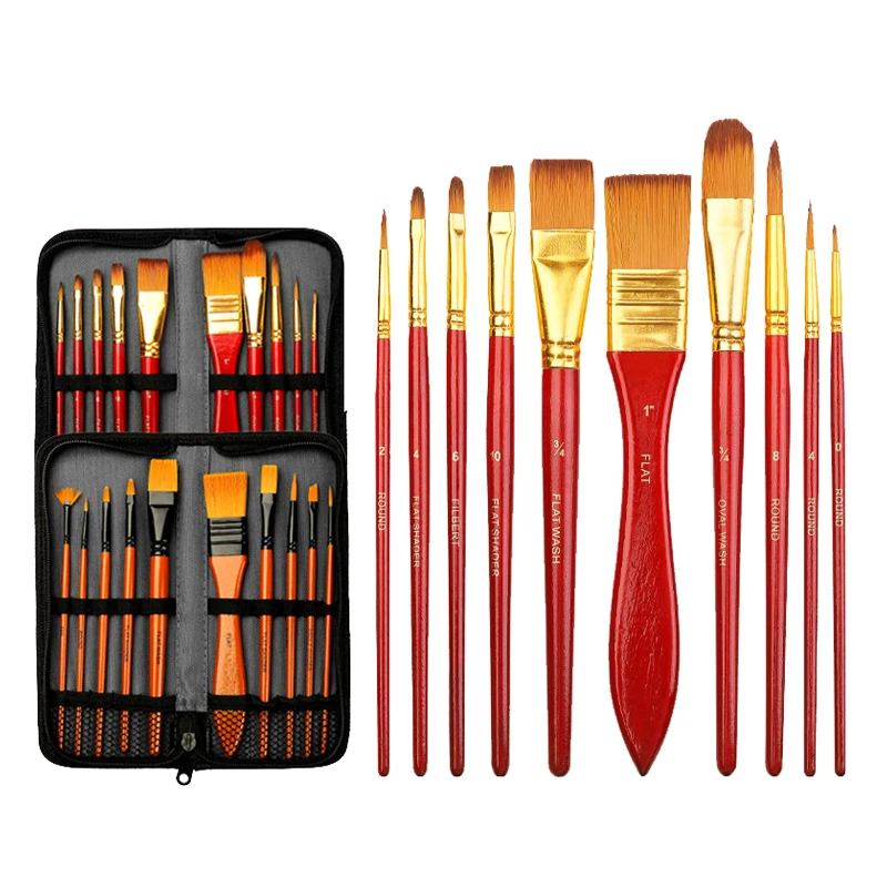 

Nylon Oil Paintbrush Set for Acrylic,Oil Painting,Gouache,Watercolor,Wooden Pen Holder,Portable Zipper Organizer Bag,10 Pcs