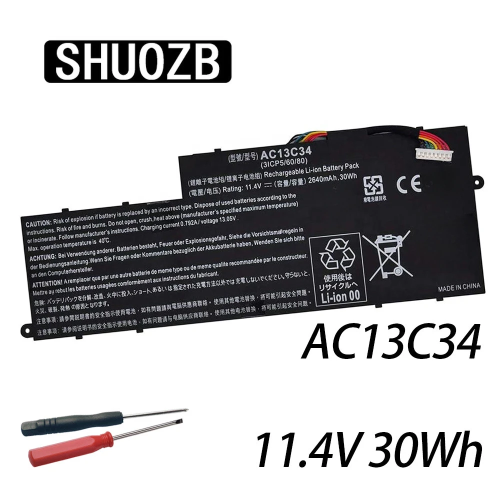 

Аккумулятор SHUOZB AC13C34 для ноутбука Acer Aspire V5-122P V5-132 E3-111 E3-112 MS237 KT.00303.005 31CP5/60/80 11,4 V 30Wh