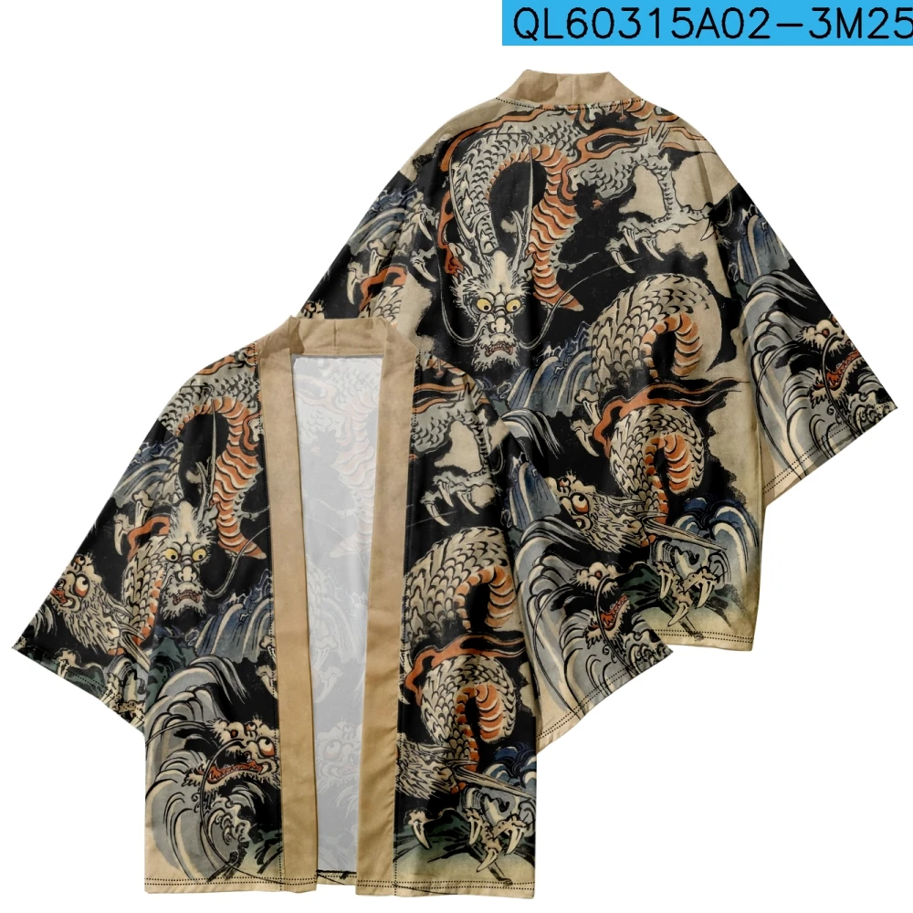 

Кардиган с принтом дракона для мужчин и женщин, юката, модная Свободная рубашка, хаори Оби, азиатская одежда в стиле Харадзюку, кимоно для косплея в японском стиле