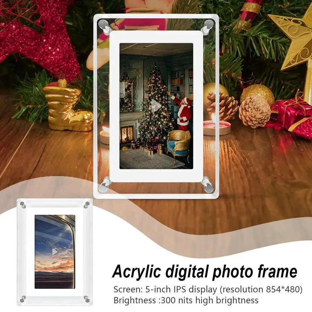 

Acrylic Digital Photo Frame 5 Inch 1200mAh Vertical Display IPS Screen 4G Memory Battery Porta Retrato Digital