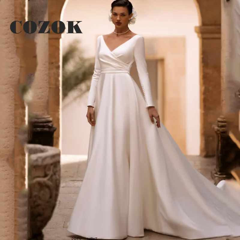 Long Sleeve Satin Wedding Dresses 2024 Elegant V Neck Backless Pleat Floor-Length Bridal Gowns Vestidos De Novia Custom Z91Z
Long Sleeve Satin Wedding Dresses 2024 Elegant V Neck Backless Pleat Floor-Length Bridal Gowns Vestidos De Novia Custom Z91Z