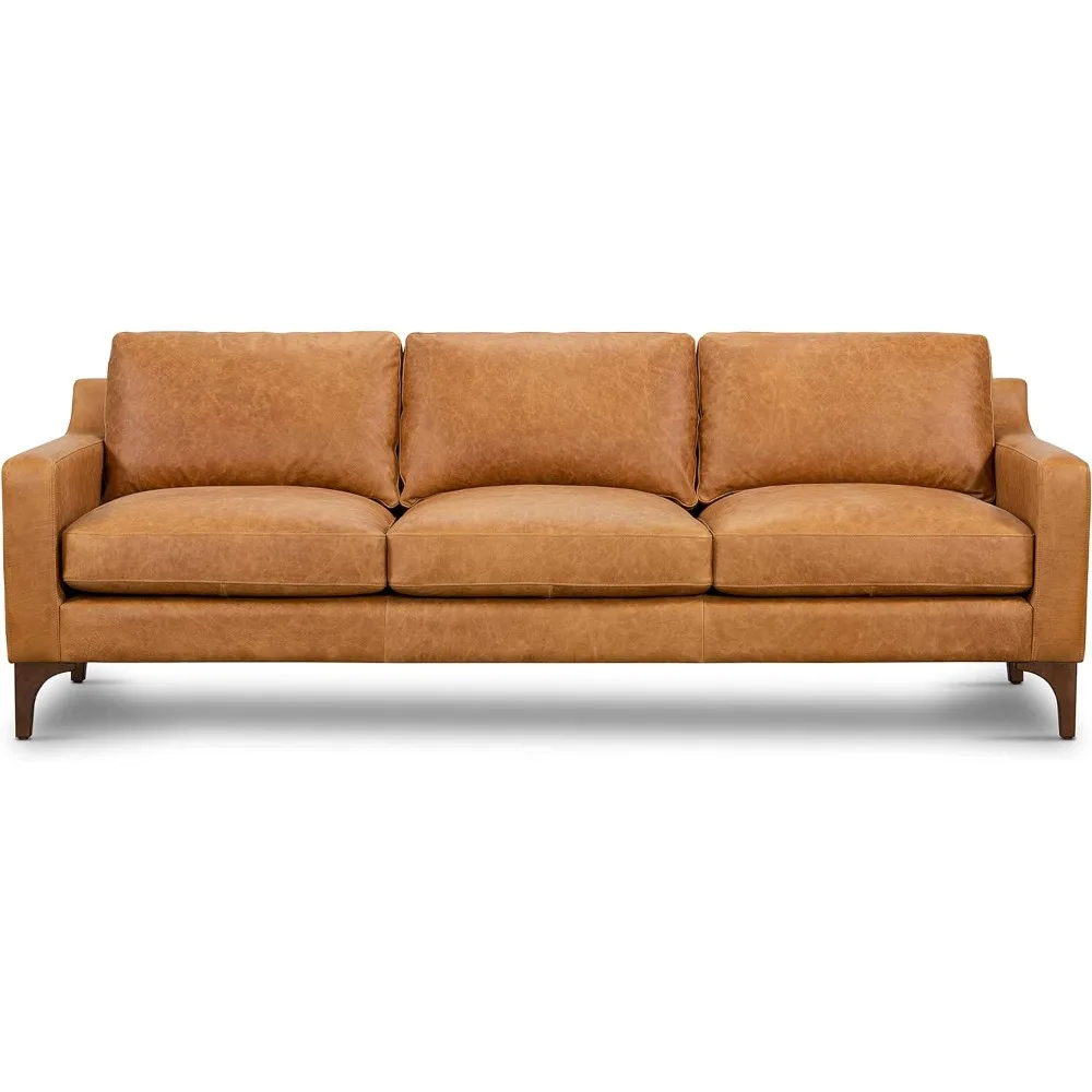

Sorrento Leather Couch – 86-Inch Leather Sofa with Tufted Back - Full Grain Leather Couch with Feather-Down Toppe