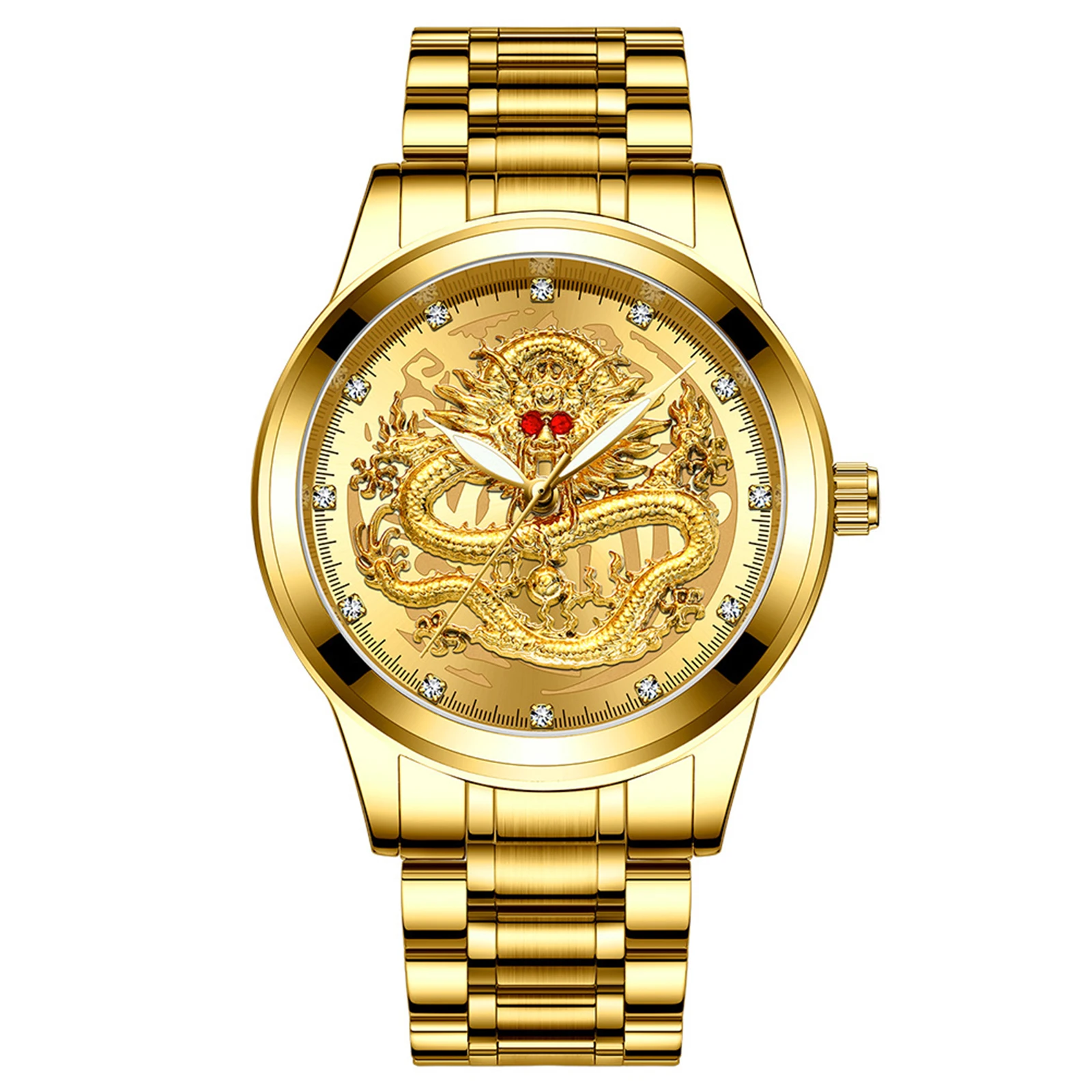 

Lancardo Men Luxury Luminous Hands Golden Dragon Dial Watch Stainless Steel Quartz Analog Wristwatch Business Classic Clock Gift