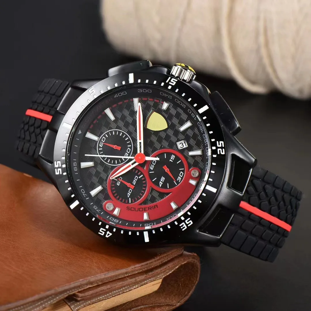 

New Original Brand Quartz Ferrari Watches for Men Fashion Classic Square Multifunction Sports Watch Date Chronograph AAA Clock