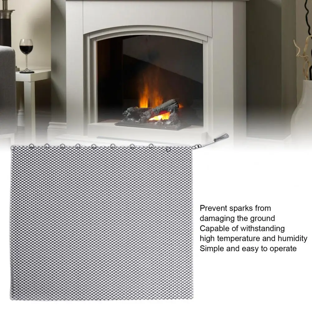 

Hearth Screen 1 Set Reliable Freestanding Corrosion-resistant Vintage Fireplace Mesh Screen Curtain for Living Room