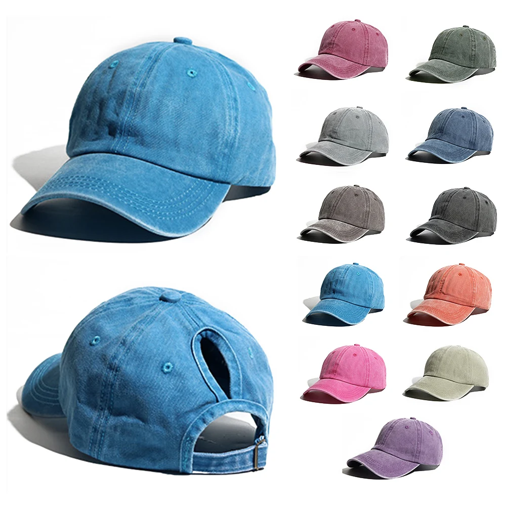 

Washed Ponytail Baseball Cap For Men Women Fashion Sun Hats Sports Running Snapback Hat Popular Bent Brim Cap Outdoor Sun Hat