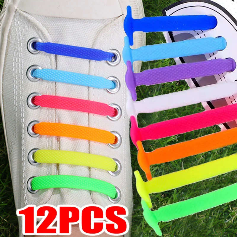 

12pcs/Set Silicone Elastic Shoelaces Special No Tie Shoelace Lacing Kids Adult Sneakers Quick Shoe Lace Lazy Rubber Lace