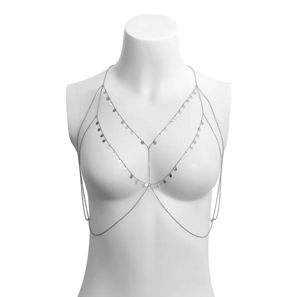 

Beach Bikinis Belly Chain Waist Belt Simple Bra Chain Women Necklace Cross Breat Chest Chain Body Jewelry