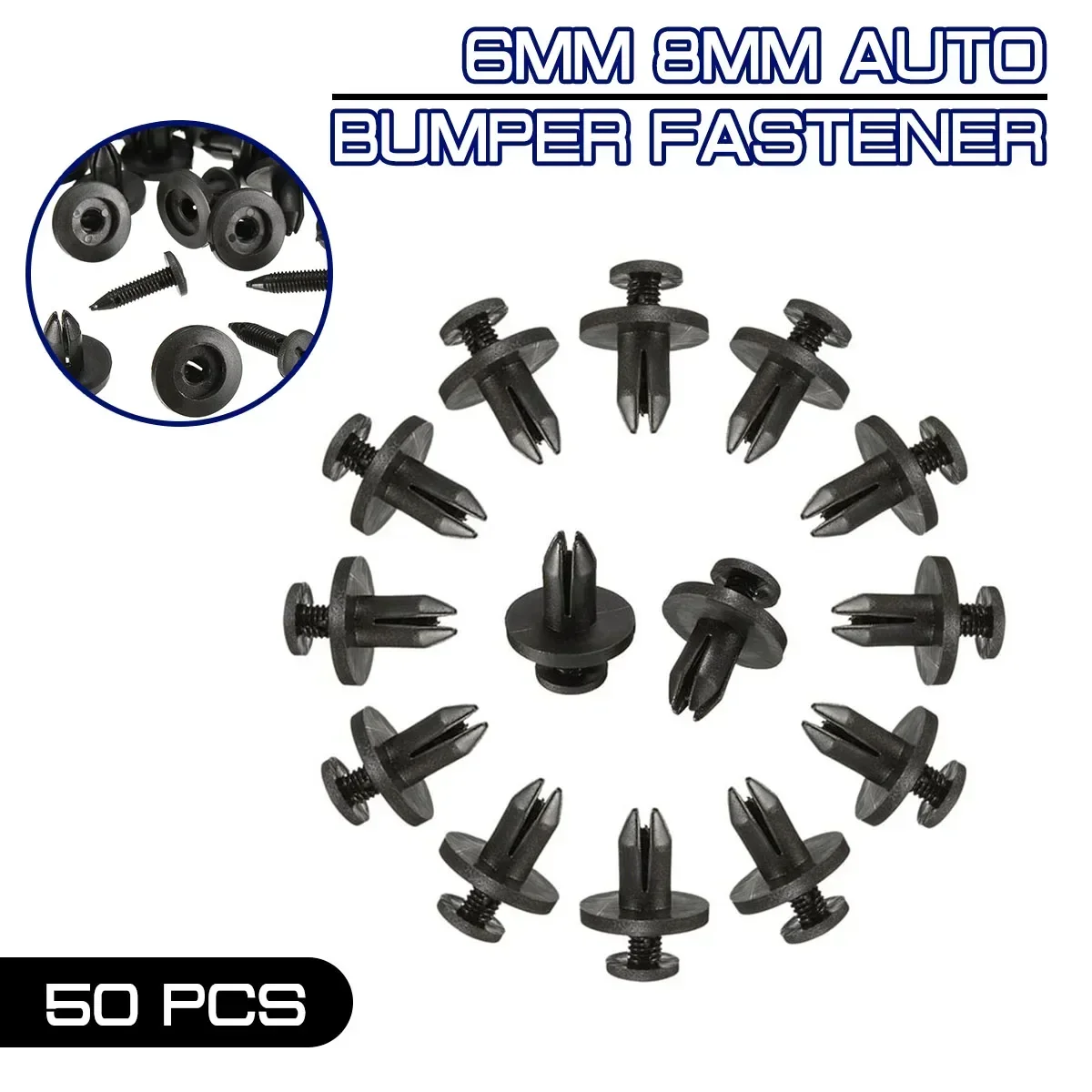 

50Pcs 6mm/8mm Auto Bumper Fastener Set 6mm Hole Rivet Retainer Push Engine Cover Car Door Trim Panel Clip Fasteners for Toyota