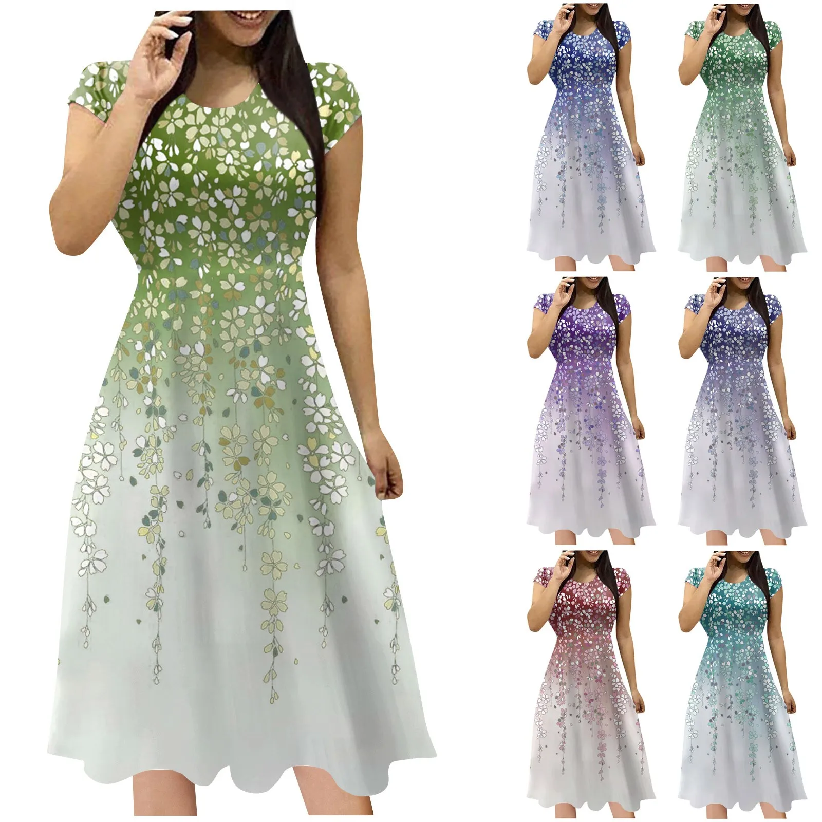 

Summer Dress Women Fashion Fashionable Elegant Gradient Color Floral Pattern Dress Women Summer Clothes For Women Vestidos