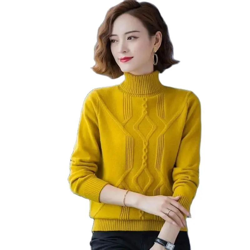 

Turtle Neck Female New Style Sweater Women 2023 Autumn Winter Thicken Pullover Two Lapels Knitting Keep Warm Bottoming Shirt