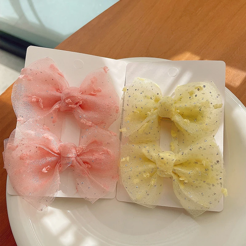 

Korean Version Of Children's Accessories Kawaii Princess Hair Clips Bows For Girls Sweets Mesh Hairpin Small Fresh Baby Items