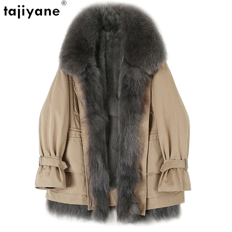 

Tajiyane Real Fur Coat Detachable Rex Rabbit Fur Liner Jackets for Women 2023 Winter Mid-length Loose Fur Parkas Fox Collar