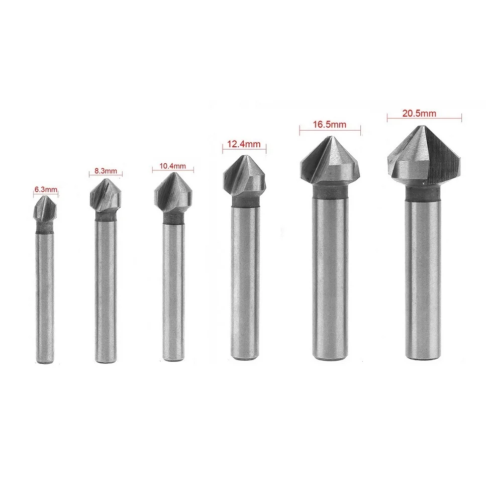 

3-Flute Countersink Drill Bit 90-Degree Chamfering Tools Chamfer Cutter 6.3-20.5mm Chamfering Cutter Wood Metal Hole Opener