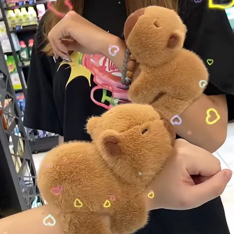 

Cute Capybara Slap Snap Wrap Plush Wristband Animal Panda Fox Plushie Bracelet Capybara Soft Stuffed Hand Ring Kids Toy Gift