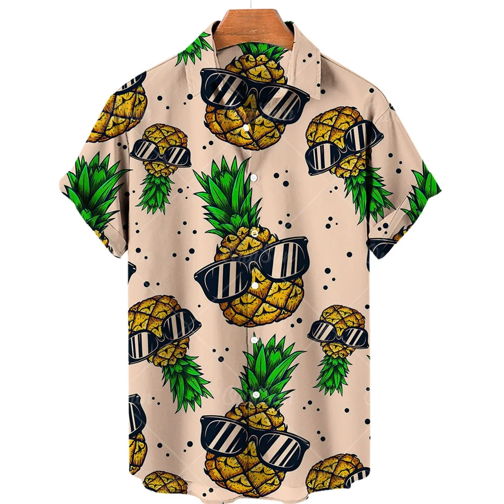 

2024 Hawaiian Shirts For Men Fruit Printing Short Sleeves Pineapple Pattern Leisure Fashion Men's Clothing Summer Loose Tops