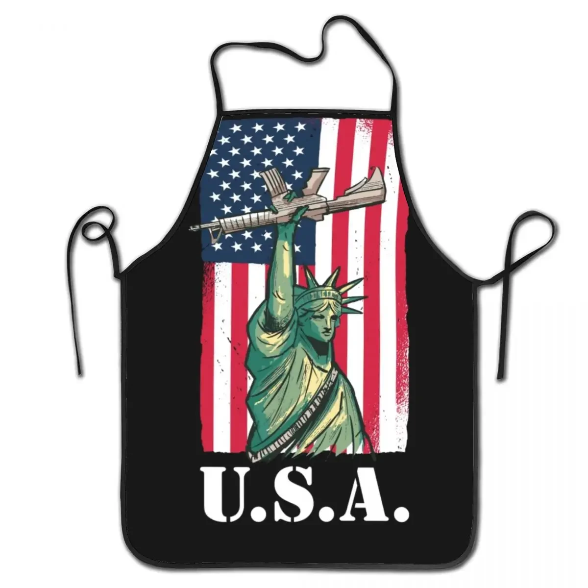 

Unisex Rifle Funny American Flag Bib Apron Adult Women Men Chef Tablier Cuisine for Cooking Kitchen Statue Of Liberty Gardening