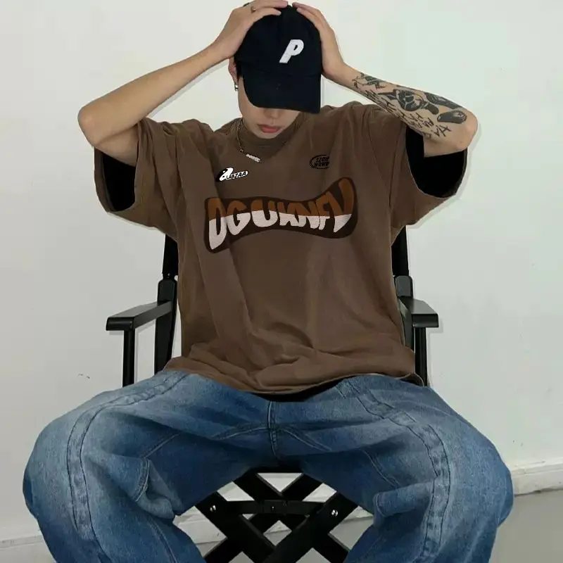 Summer korean Retro Brown T hirt Men Fashion Personality Street Couple Y2K Simple Hip Hop Round Neck Oversized T shirt top
Summer korean Retro Brown T hirt Men Fashion Personality Street Couple Y2K Simple Hip Hop Round Neck Oversized T shirt top