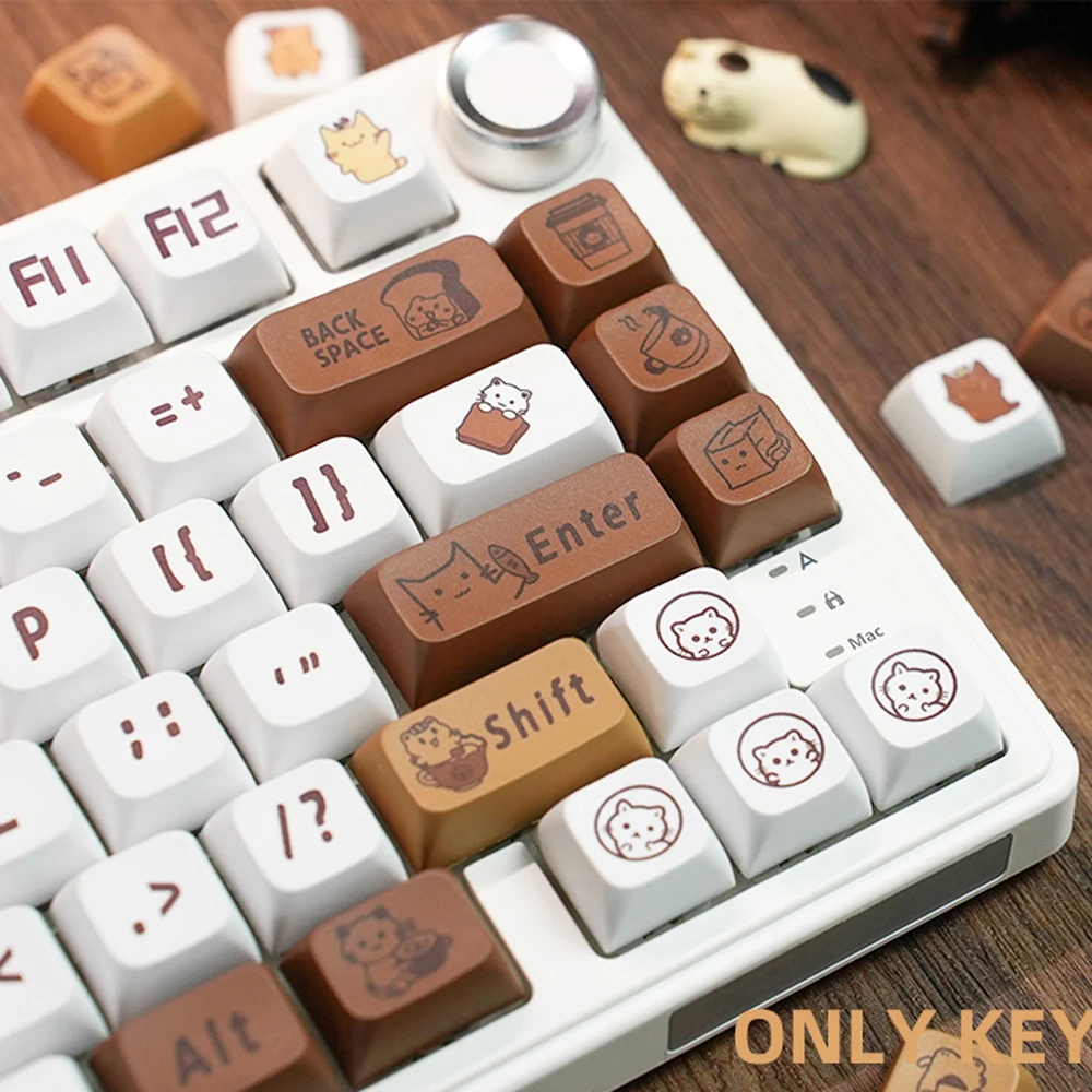 

129 Keys Cute Coffee Cat Theme PBT Keycap DYE-SUB XDA Profile Customized Keycaps For Cherry MX Switch Gamer Mechanical Keyboards