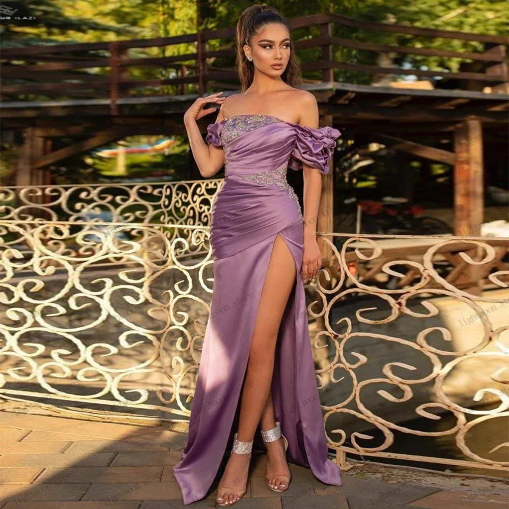 

Classic Evening Dresses Boat Neck Ball Gowns Sequin Appliques Off The Shoulder Prom Dress High Slit Robes 2024 Vestidos De Gala