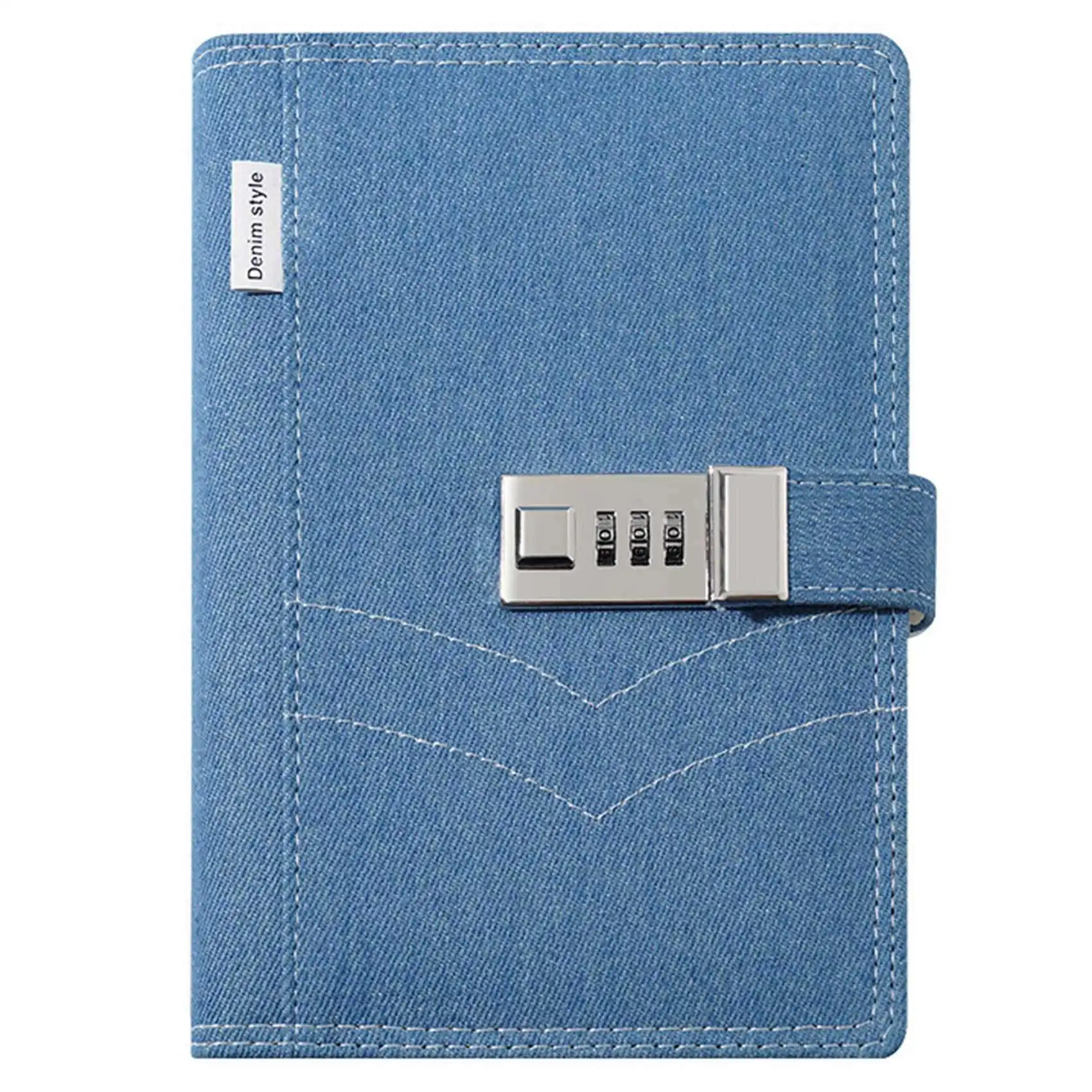 

B6 Password Book Diary Girl Secret Book with Lock Horizontal Line Book Denim Fabric Creative Stationery Light Blue