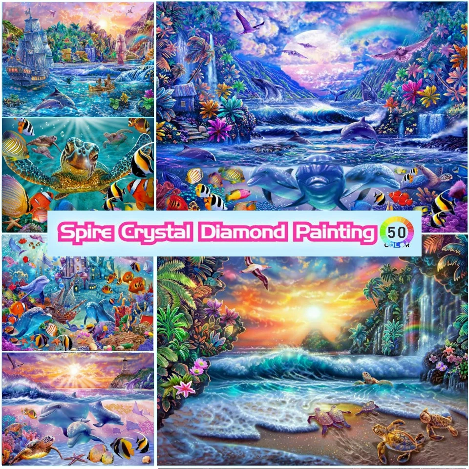 

Ocean Underwater World Crystal Diamond Painting Kits Embroidery Fish Marine Dolphin Turtle Cross Stitch Mosaic Home Decor Gift