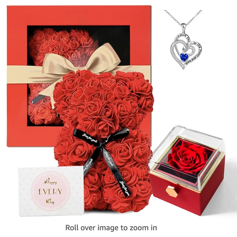 Christmas Rose Bear Necklace Pendant Set Artificial Flower Anniversary Birthday Valentines Gifts for Mother Women Girlfriend
Christmas Rose Bear Necklace Pendant Set Artificial Flower Anniversary Birthday Valentines Gifts for Mother Women Girlfriend
