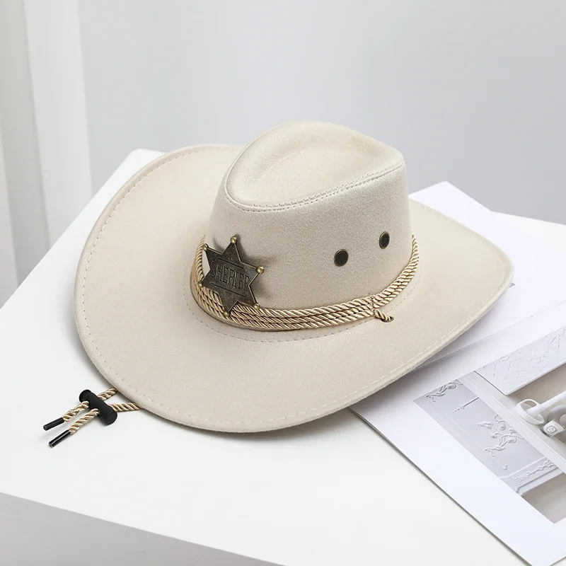 

Designer Brand Cowboy Hat Retro Hat Men's and Women's Riding Travel Fishing Shading Sunscreen with Wind Rope 모자 Caps for Men