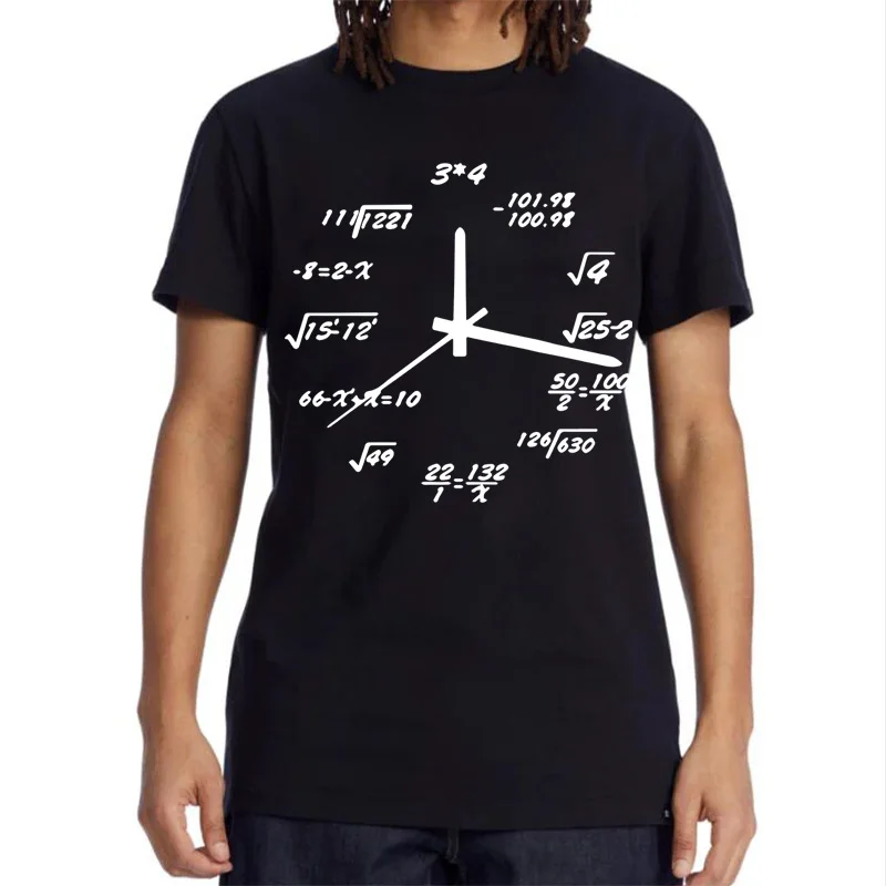 

XINYI Men's T-shirt 100% Cotton Casual Funny Math Clock Print Summer Loose O-neck T Shirt for Men Short Sleeve T-shirt Male Tops