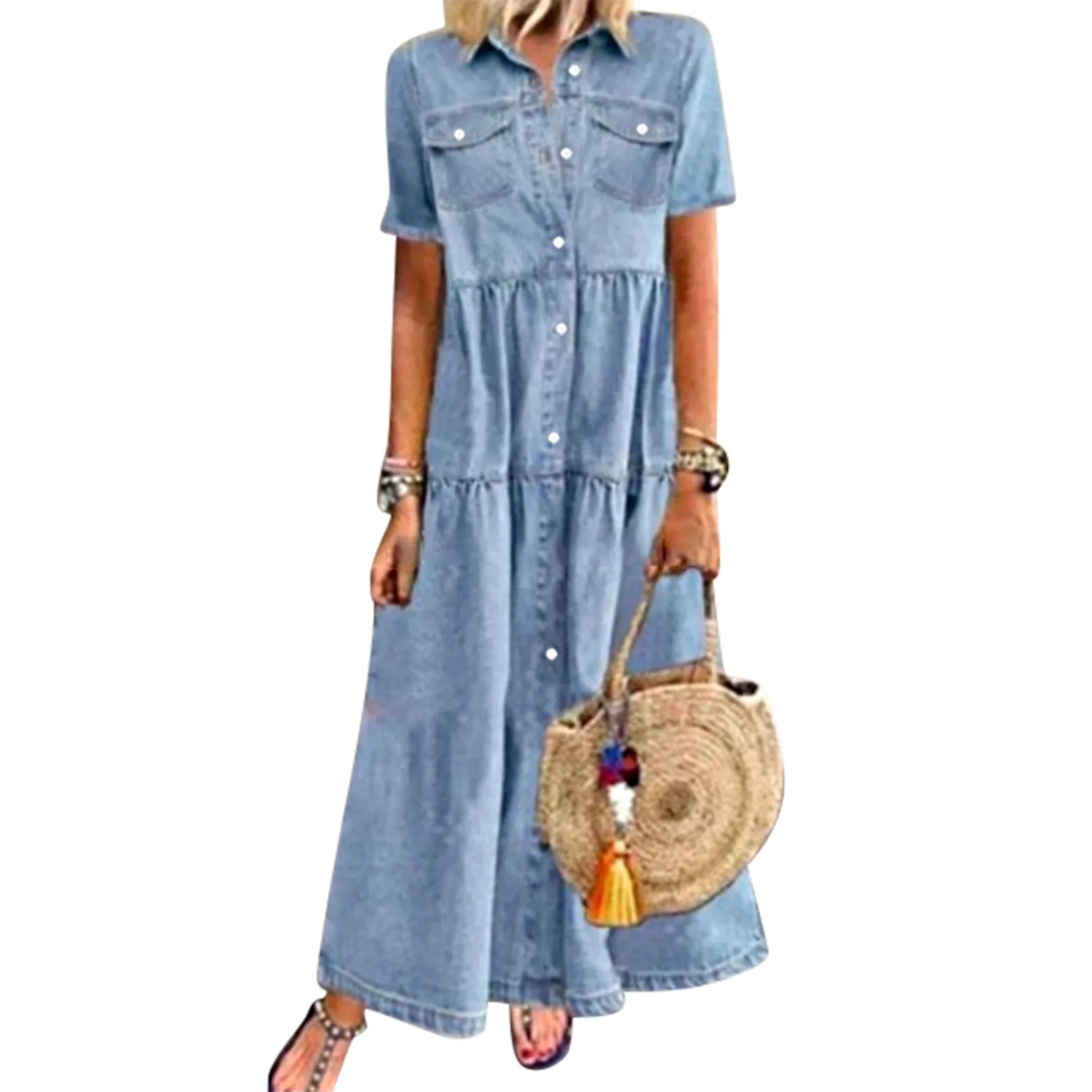 Long Summer Dresses for Women Beach Fashion Denim Skirt Denim Skirt Women's Multi-pocket Casual Multi-button Women's Dress
Long Summer Dresses for Women Beach Fashion Denim Skirt Denim Skirt Women's Multi-pocket Casual Multi-button Women's Dress