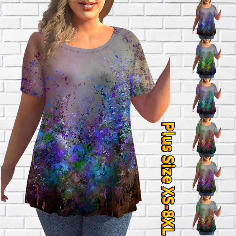 2022 New Summer Women Elegant Abstract Painting T-Shirts Round Collar Fashion Pullover Casual Size Tee Shirt Female Daily Tops 
2022 New Summer Women Elegant Abstract Painting T-Shirts Round Collar Fashion Pullover Casual Size Tee Shirt Female Daily Tops