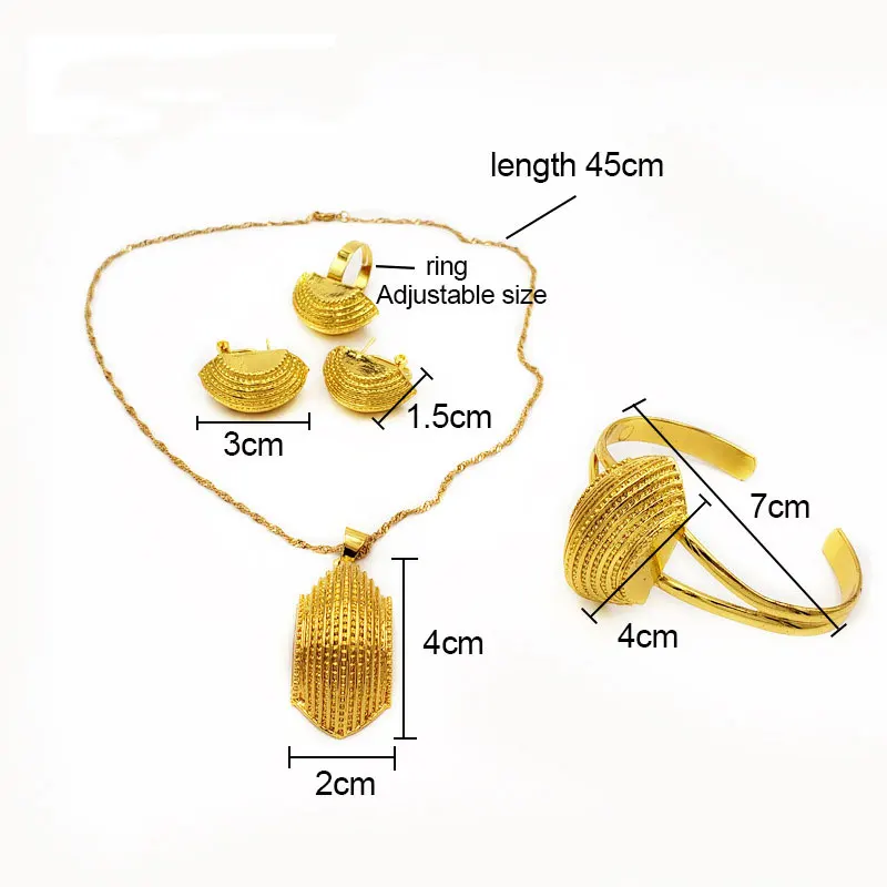 24K Dubai Gold Plated Earrings Necklace Pendant Ring Bracelet Jewelry Set Semicircle
24K Dubai Gold Plated Earrings Necklace Pendant Ring Bracelet Jewelry Set Semicircle