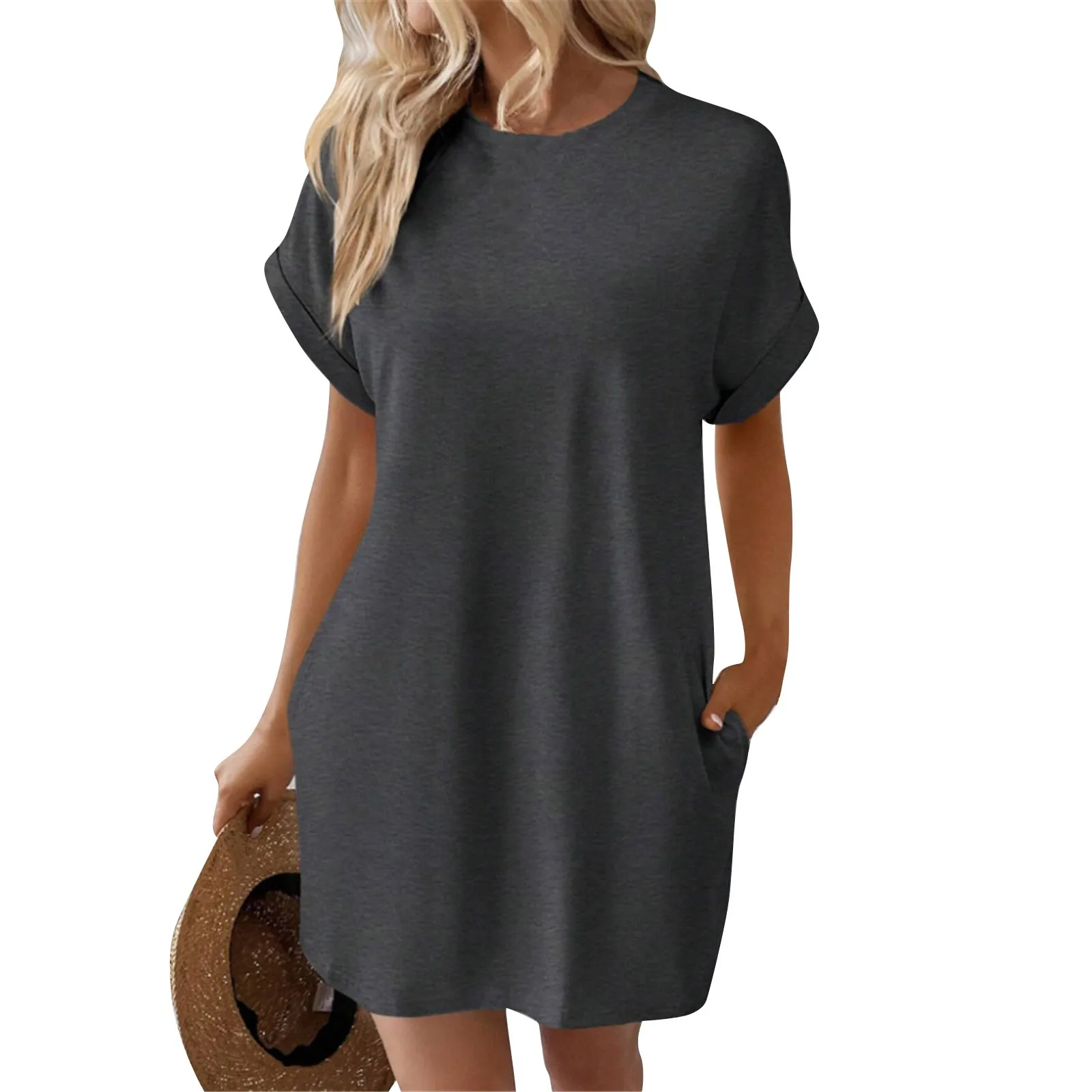 Solid Color Round Neck Short Sleeves Hidden Pocket Loose Short Sleeved Women's Casual Dress Street Style Party Dress Summer
Solid Color Round Neck Short Sleeves Hidden Pocket Loose Short Sleeved Women's Casual Dress Street Style Party Dress Summer