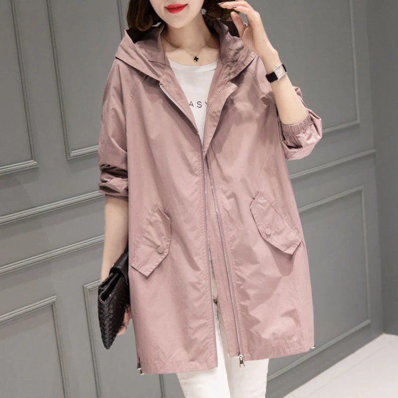 

Женский Тренч средней длины, весна-осень 2023, Корейская версия, Свободное пальто, модная универсальная тонкая ветровка, женская уличная одежда