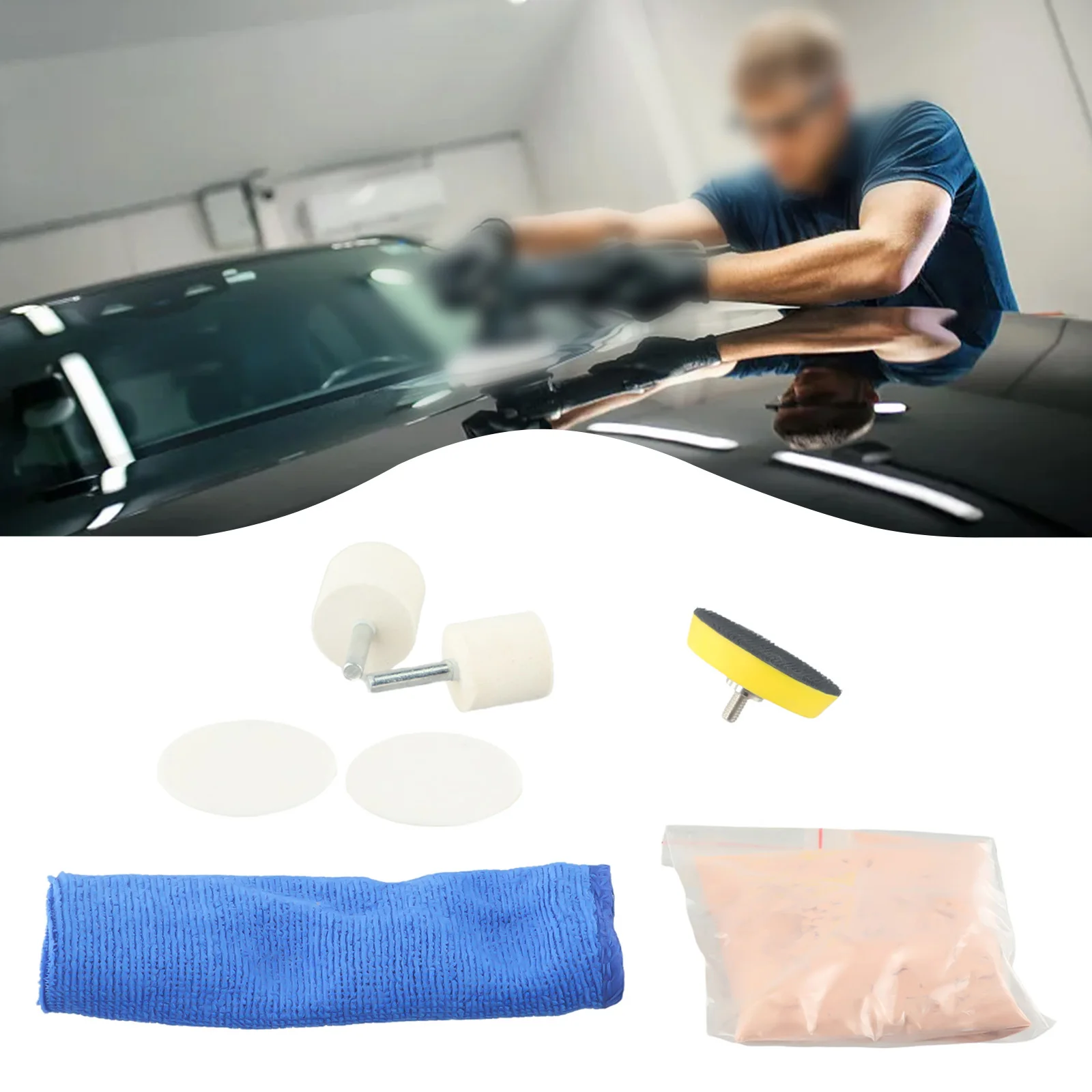 

1x Windshield Glass Polishing Kit Car Windscreen Scratch Remover 50g Cerium Oxide+ 2" Wool Polishing Pad Restore Lightly Scratch