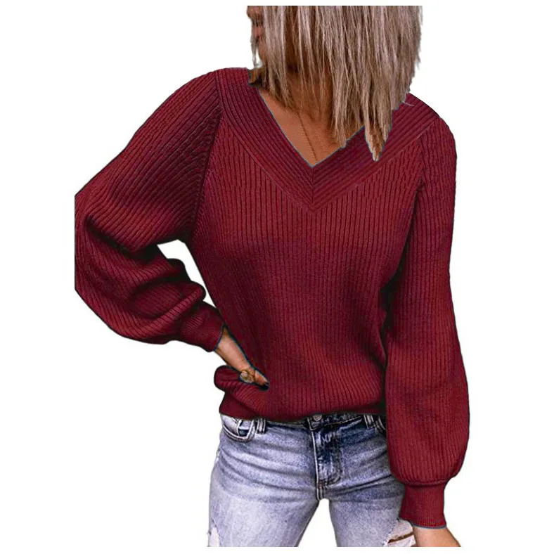 Autumn/Winter V-neck Large Size Wide Stripe Spliced Lantern Sleeves Commuter Loose Knitted Sweater Solid Color Pullover Sweater
Autumn/Winter V-neck Large Size Wide Stripe Spliced Lantern Sleeves Commuter Loose Knitted Sweater Solid Color Pullover Sweater