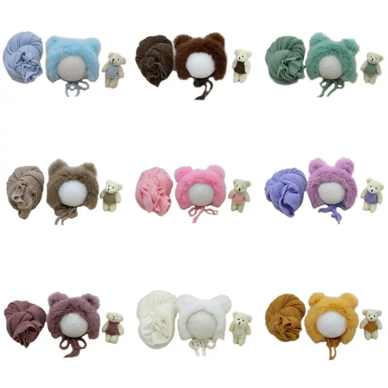 3 Pcs/set Newborn Photography Props Fluffy Stretch Knit Wrap with Cute Rabbit Fur Hat Teddy Bear Toy Baby Blanket Costume Suit
3 Pcs/set Newborn Photography Props Fluffy Stretch Knit Wrap with Cute Rabbit Fur Hat Teddy Bear Toy Baby Blanket Costume Suit