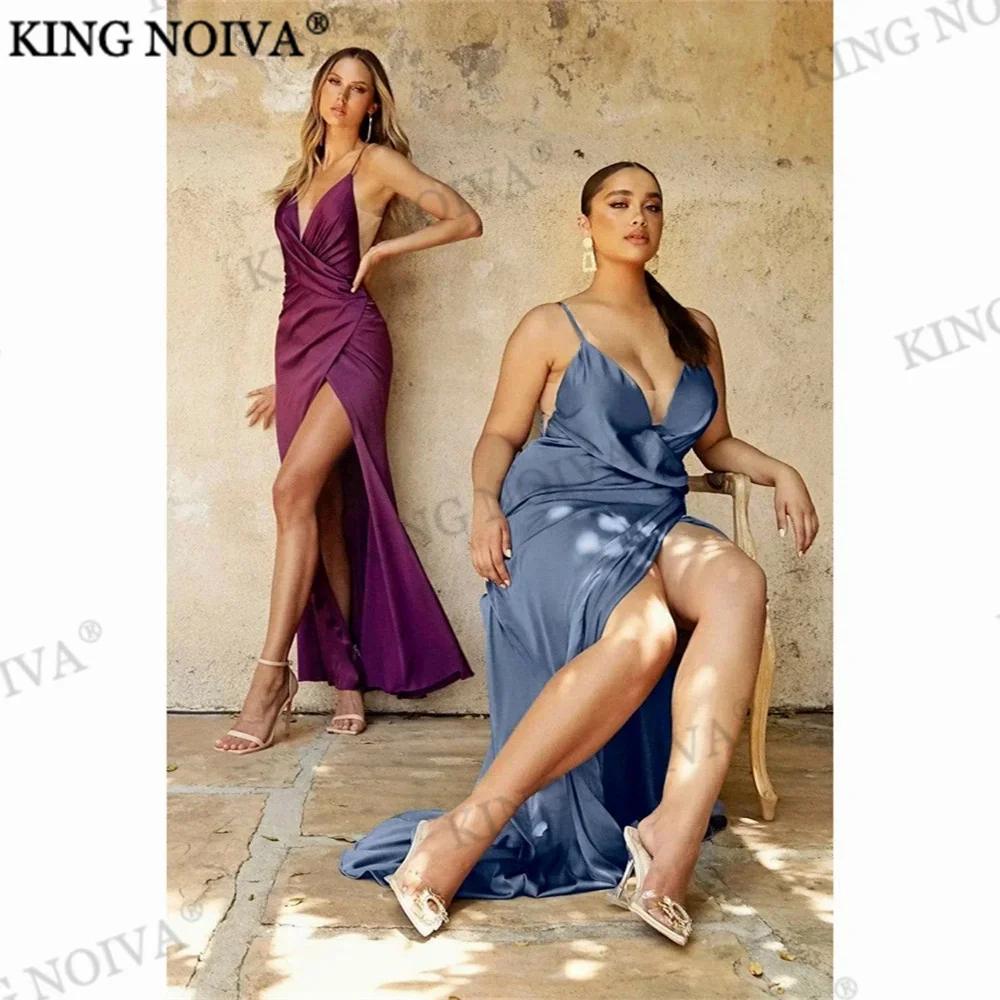 

EVON V-Neck Spaghetti Straps A-Line Evening Dresses 2024 Satin Pleat Backless Floor Length Classic Prom Dresses Robes de soirée