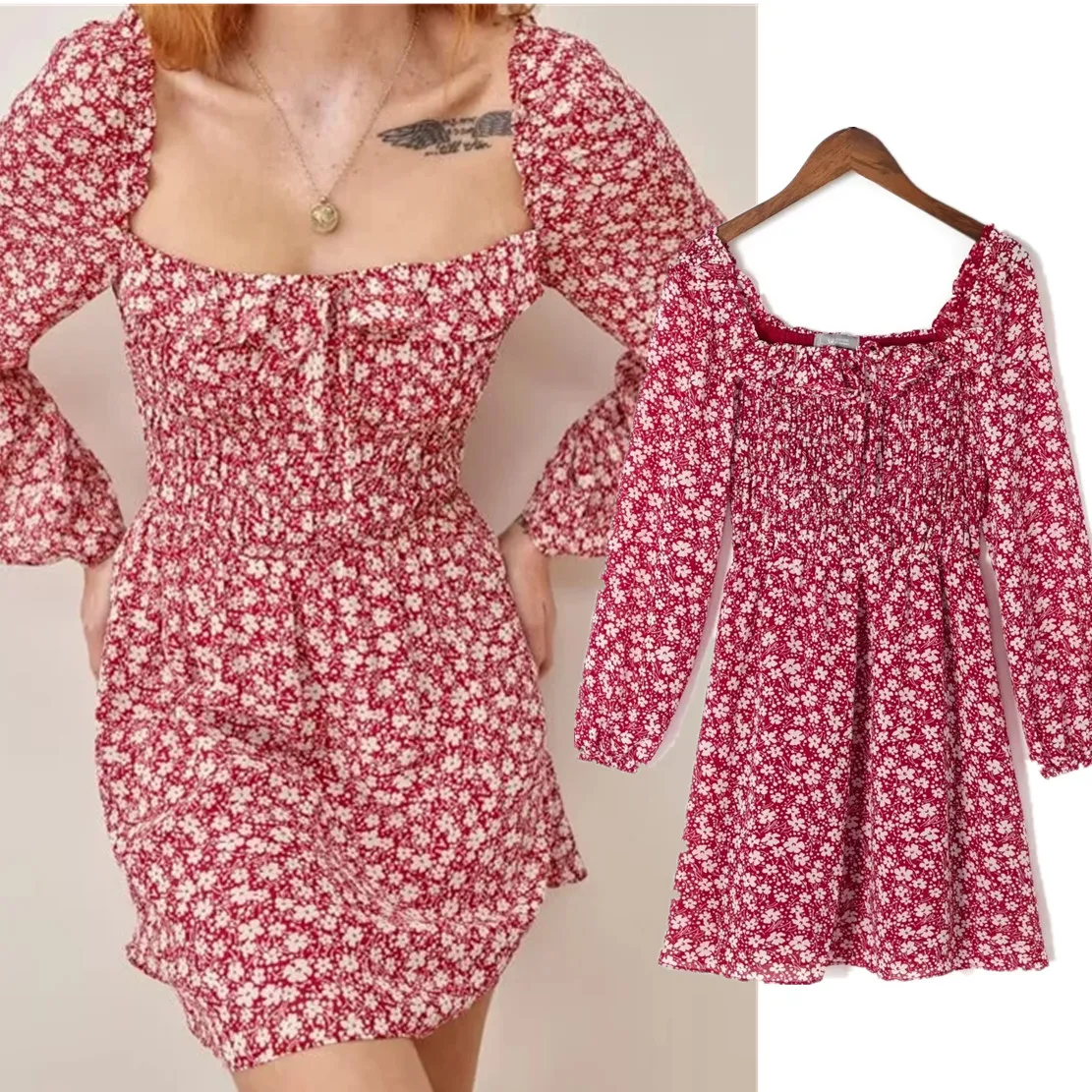 Dave&Di Square Collar Fashion Mini Dress Women Indie Folk Vintage Red Floral Print Dress
Dave&Di Square Collar Fashion Mini Dress Women Indie Folk Vintage Red Floral Print Dress