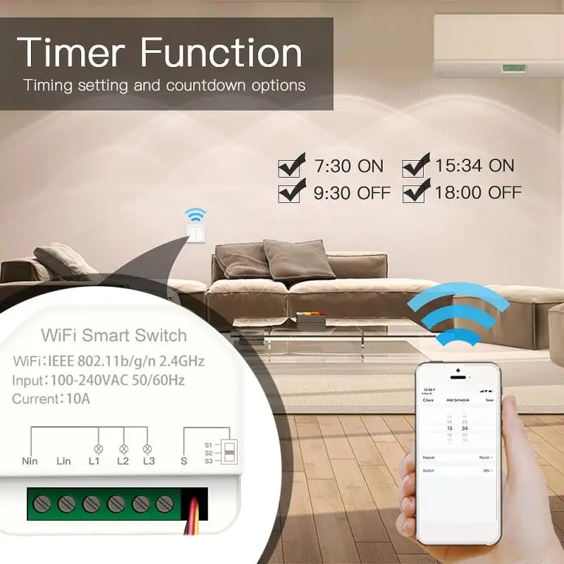 

Tuya Wifi Smart MINI Switch 10A 3 gang Module Breaker Timer Switches Smart Home Automation Works With Alexa Home