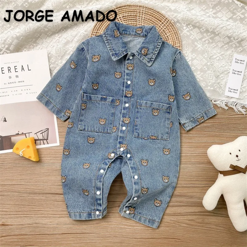 Korean Style Spring Autumn Baby Girl Boy Rompers Cartoon Bear Turn-down Collar Long Sleeve Denim Jumpsuit Newborn Clothes E2217
Korean Style Spring Autumn Baby Girl Boy Rompers Cartoon Bear Turn-down Collar Long Sleeve Denim Jumpsuit Newborn Clothes E2217