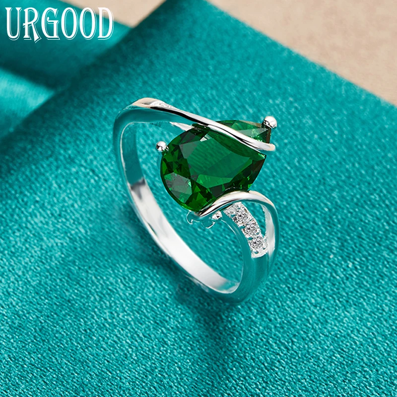 

925 Sterling Silver AAA Emerald Zircon Water Droplets Ring For Women Man Party Engagement Wedding Romantic Fashion Jewelry Gift